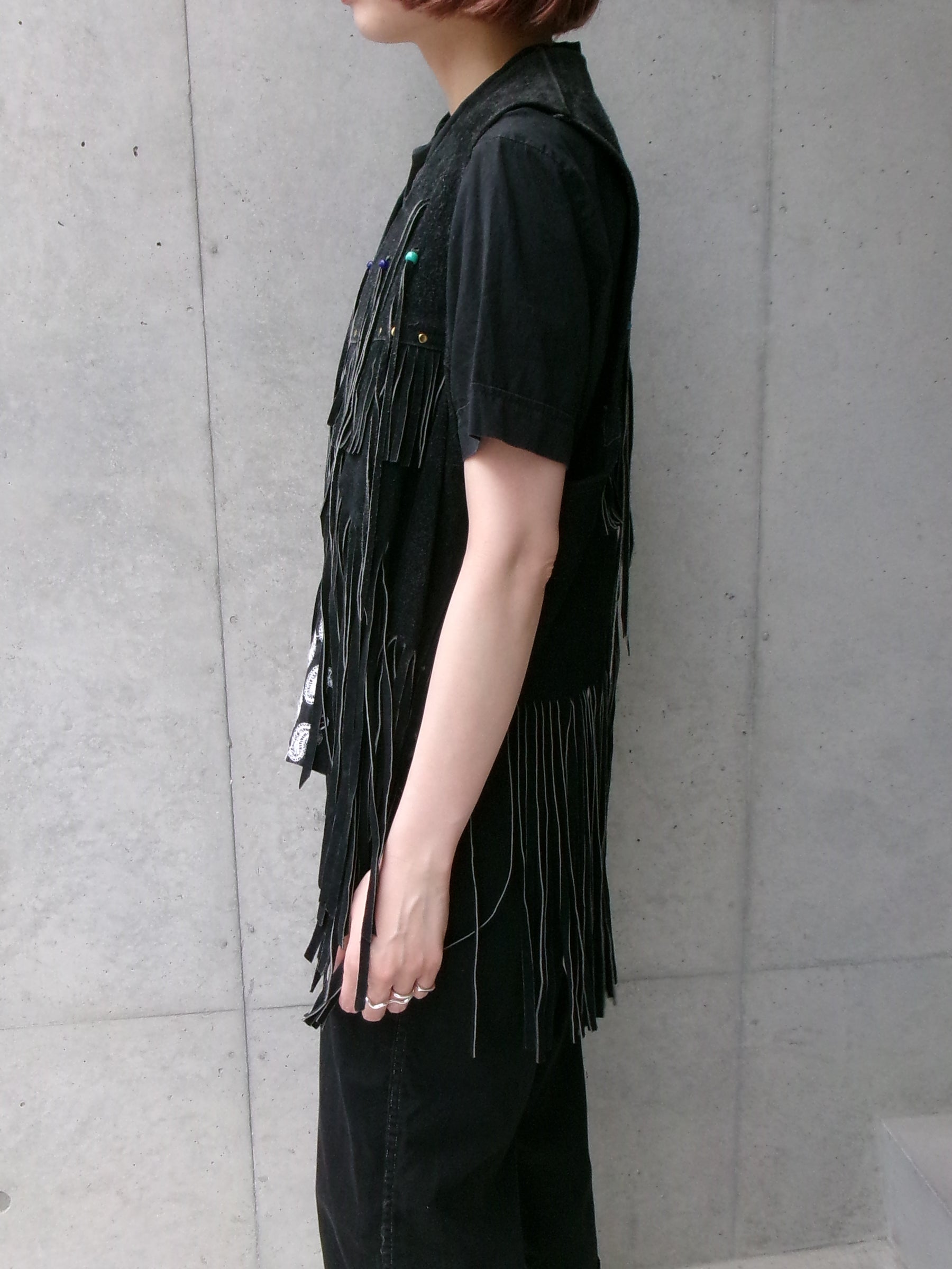 60s hippie beads leather fringe vest