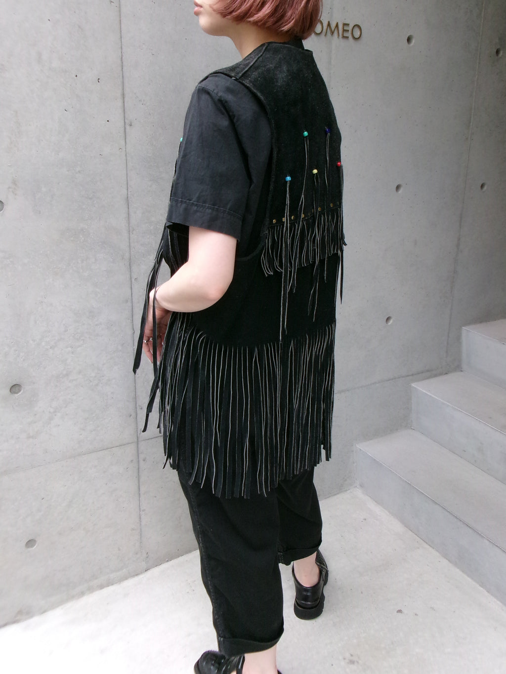 60s hippie beads leather fringe vest