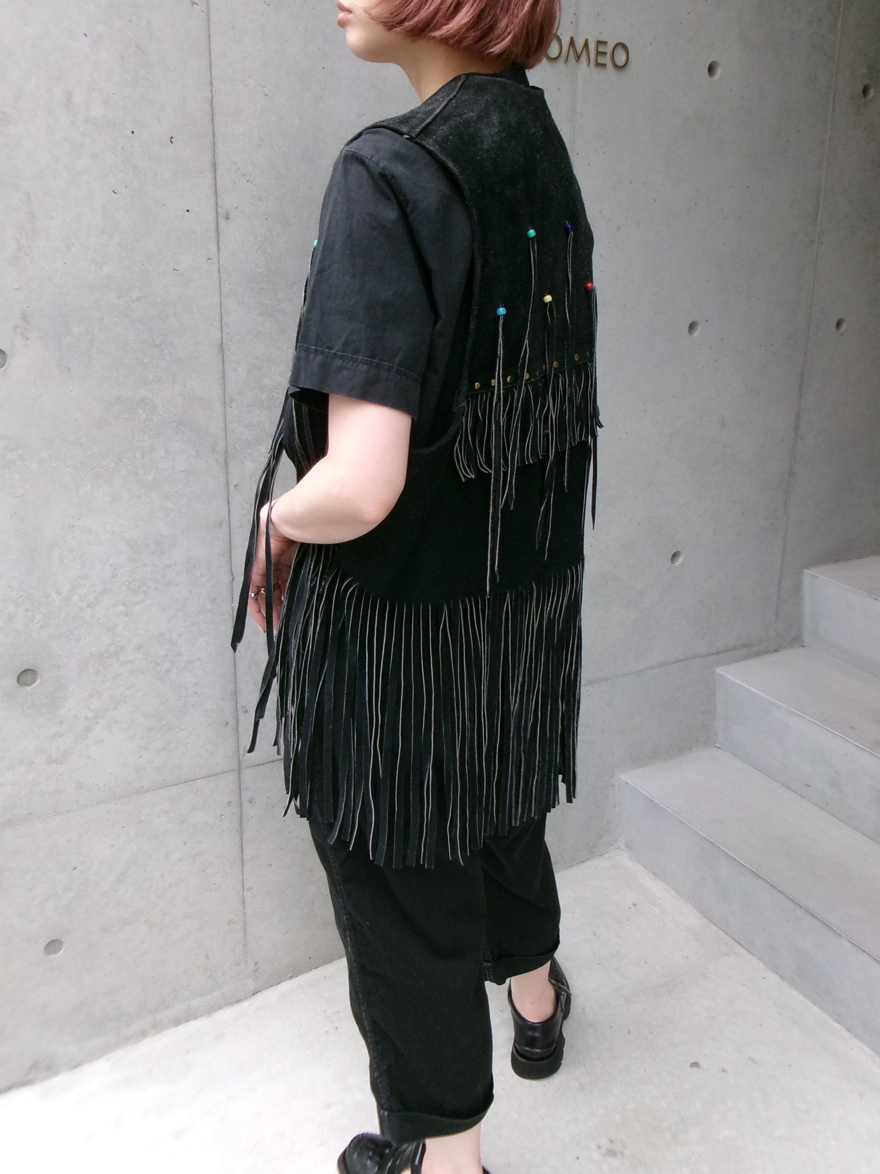 60s hippie beads leather fringe vest