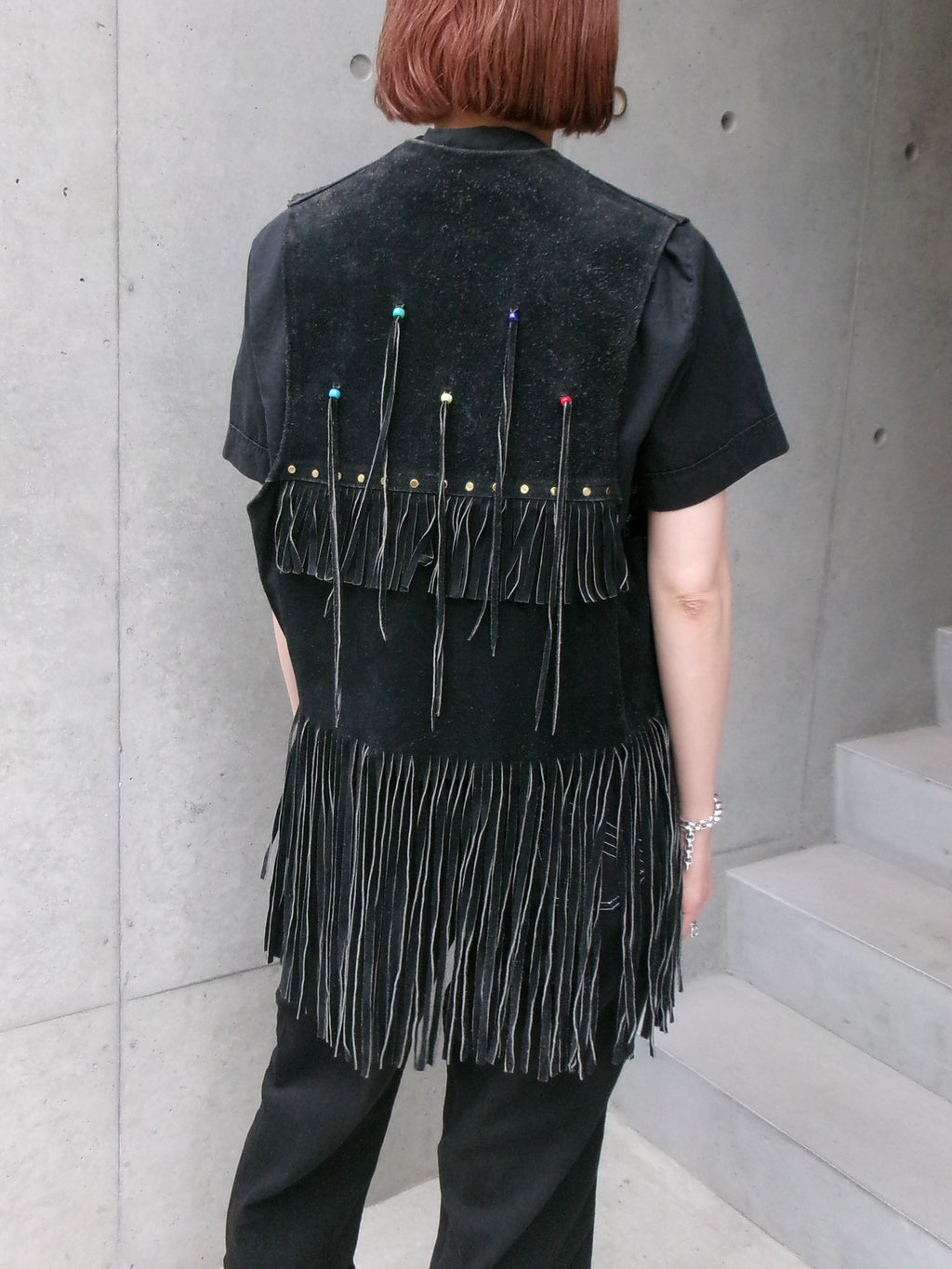 60s hippie beads leather fringe vest