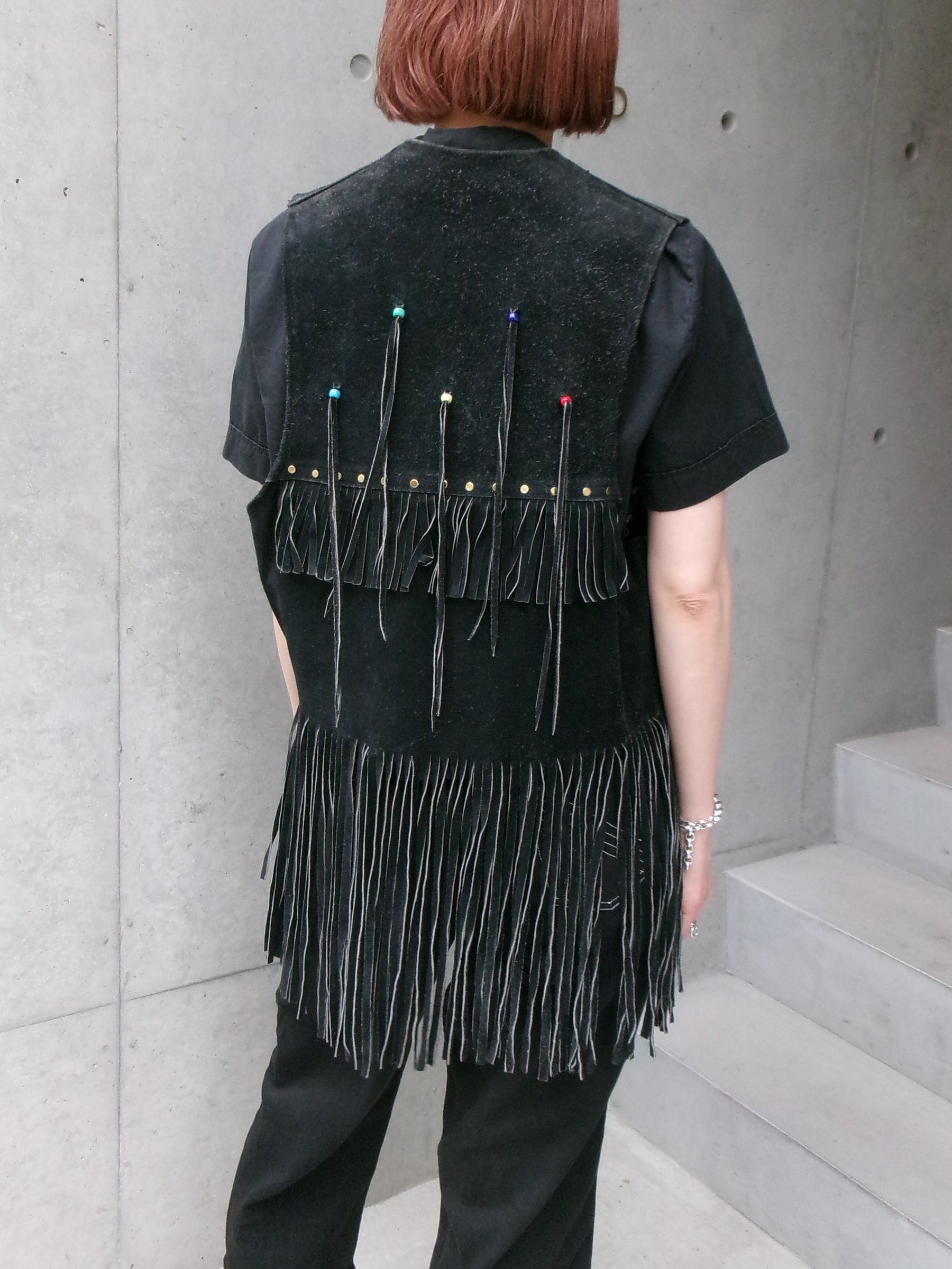 60s hippie beads leather fringe vest
