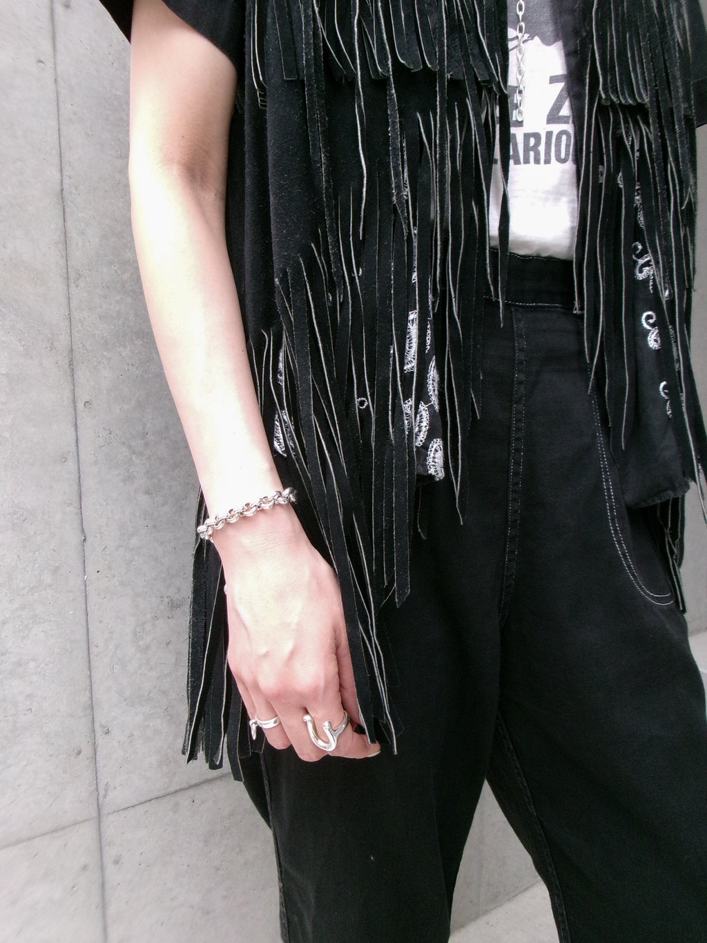 60s hippie beads leather fringe vest