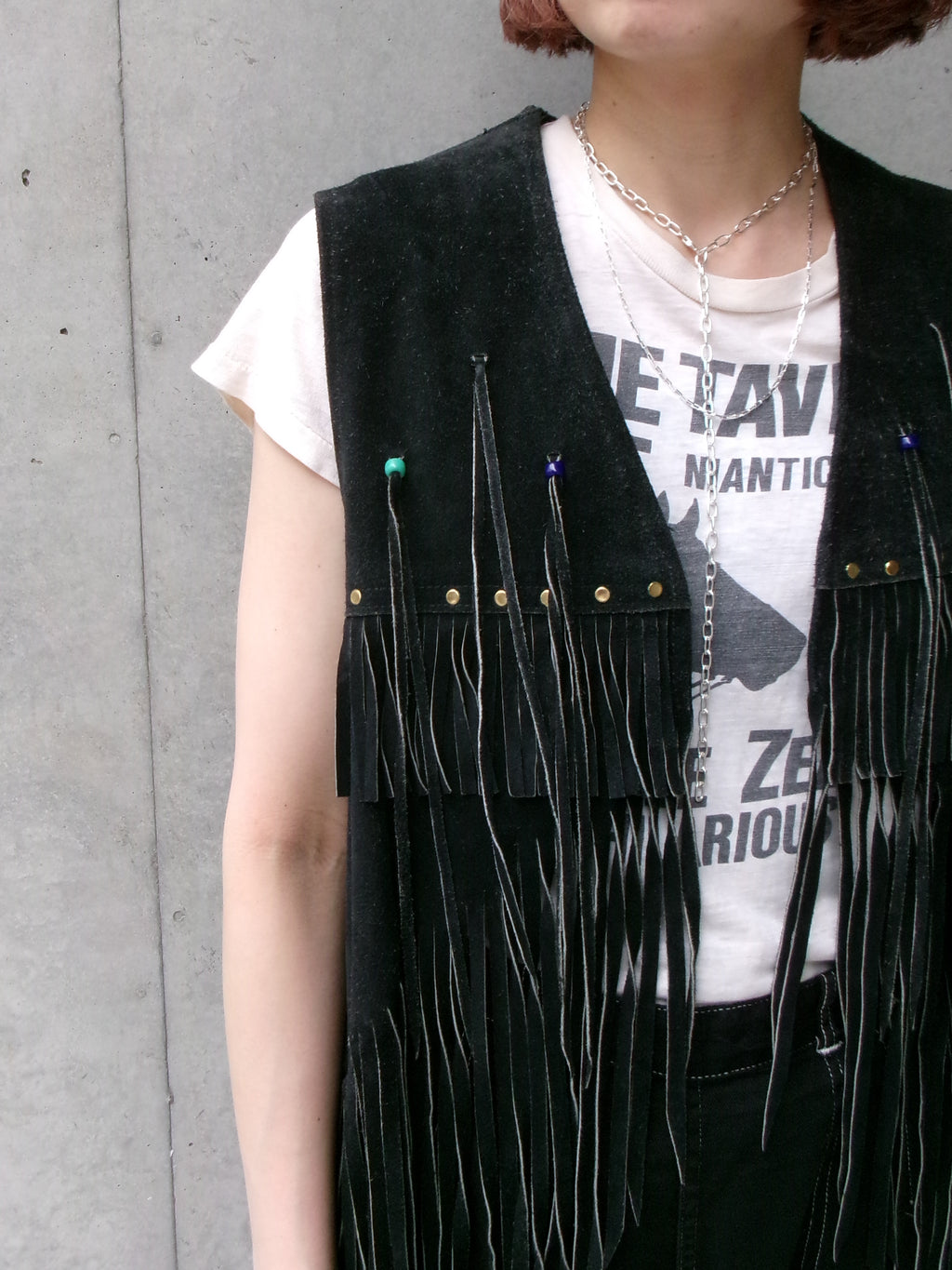 60s hippie beads leather fringe vest