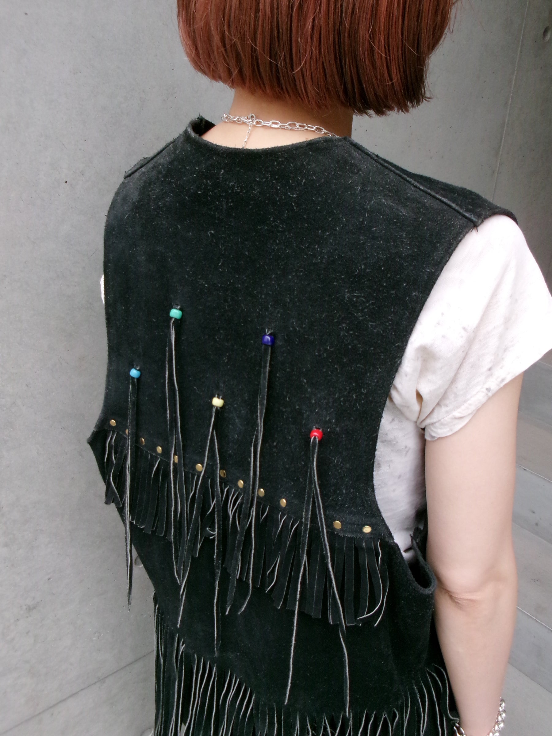 60s hippie beads leather fringe vest