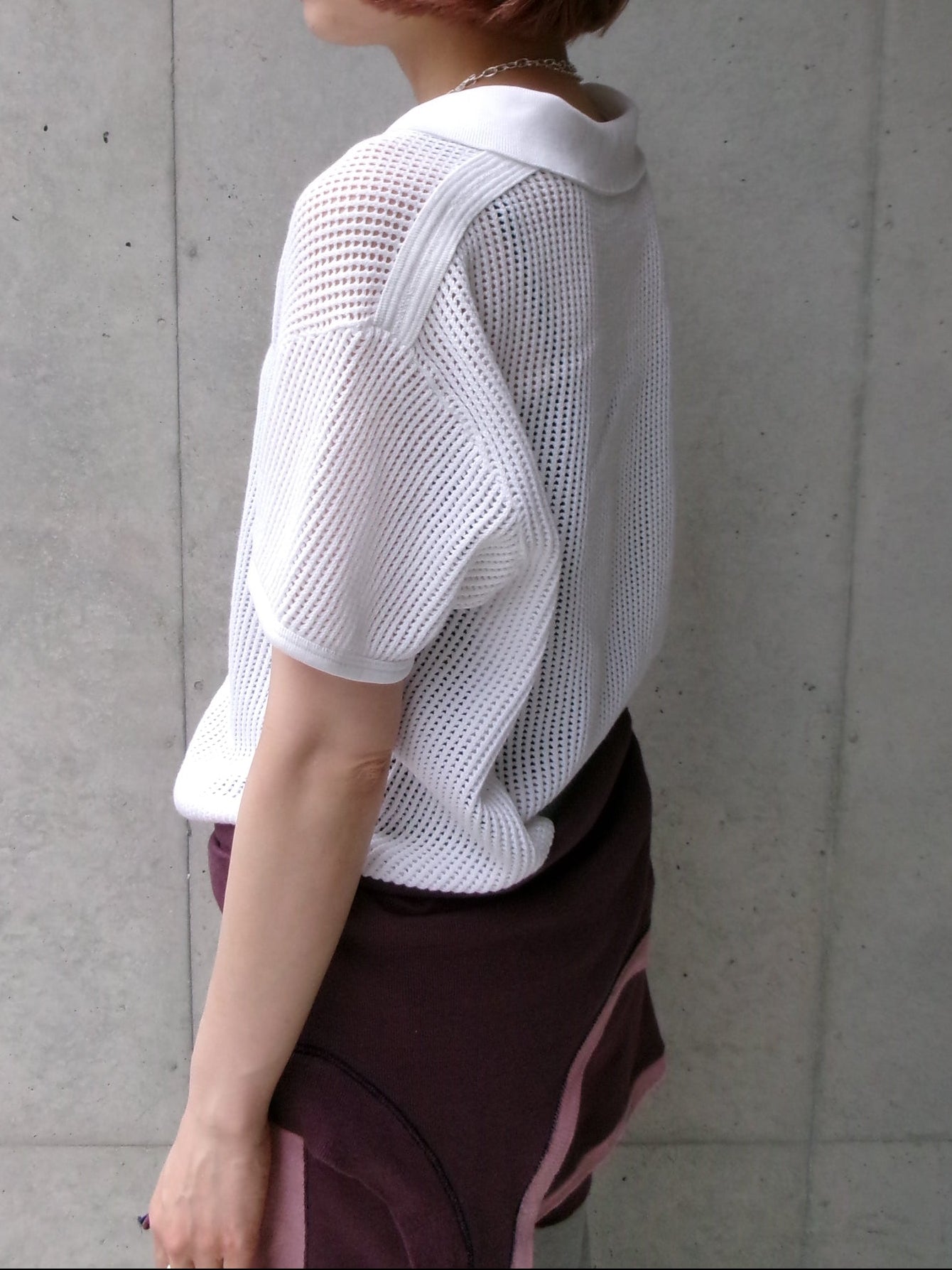 50s Eminence france made cotton lace up mesh polo shirt
