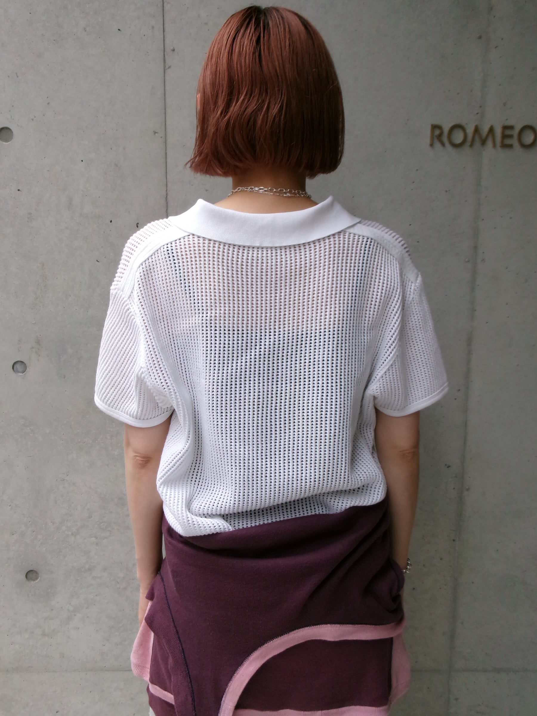 50s Eminence france made cotton lace up mesh polo shirt