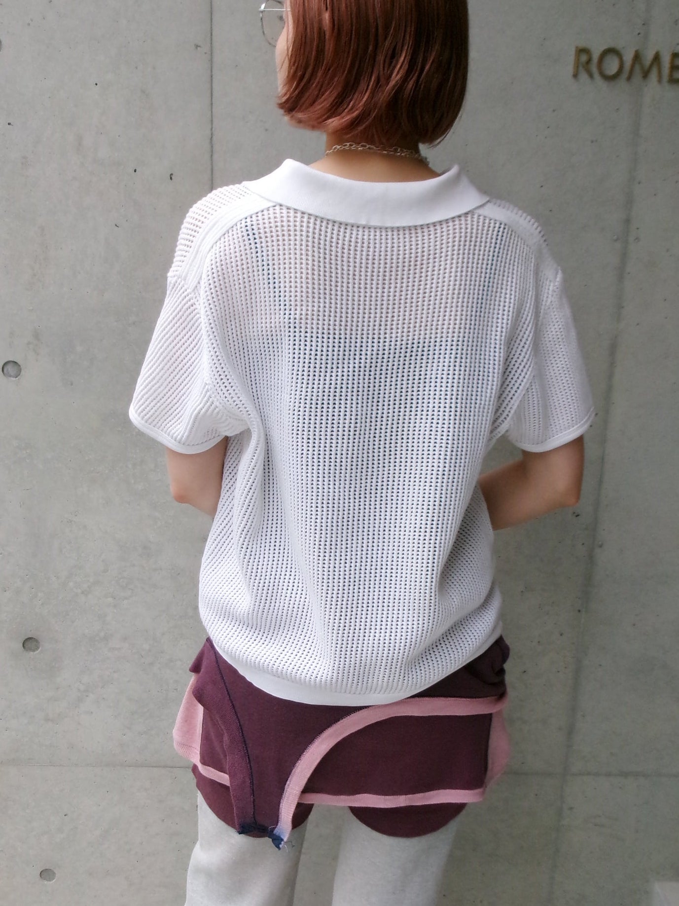 50s Eminence france made cotton lace up mesh polo shirt