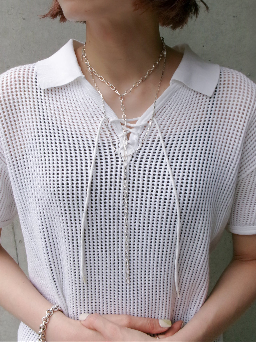 50s Eminence france made cotton lace up mesh polo shirt