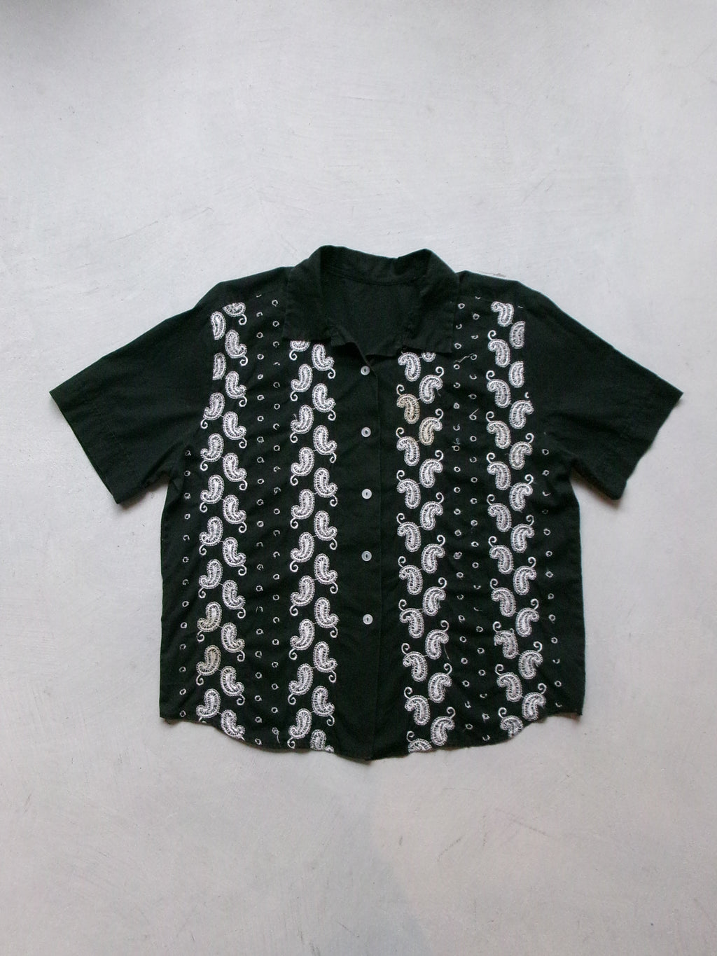 50s embroidery black paisley shirt