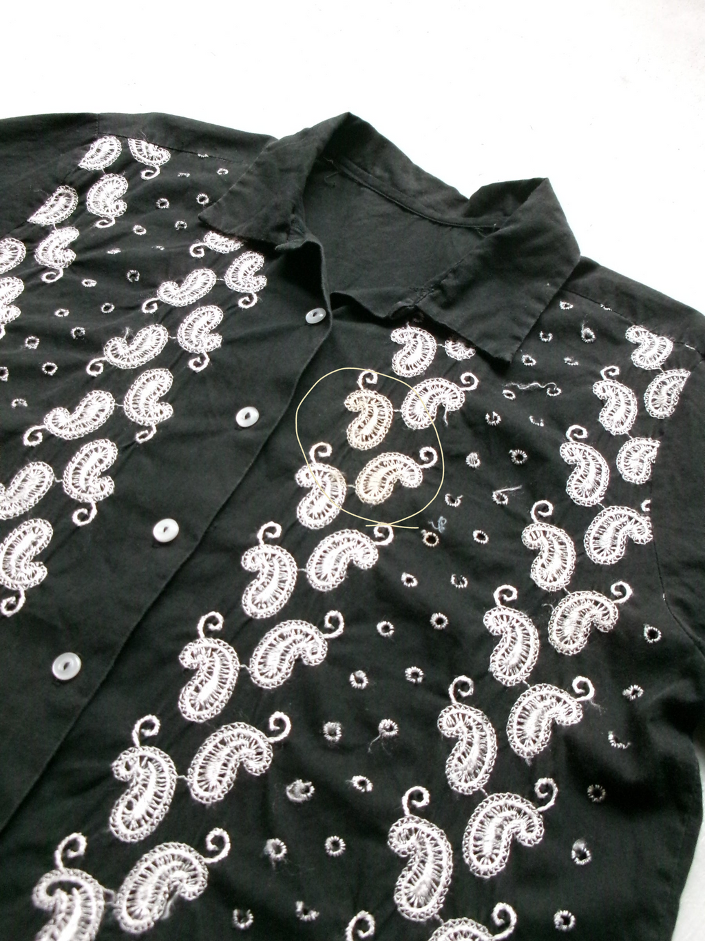 50s embroidery black paisley shirt