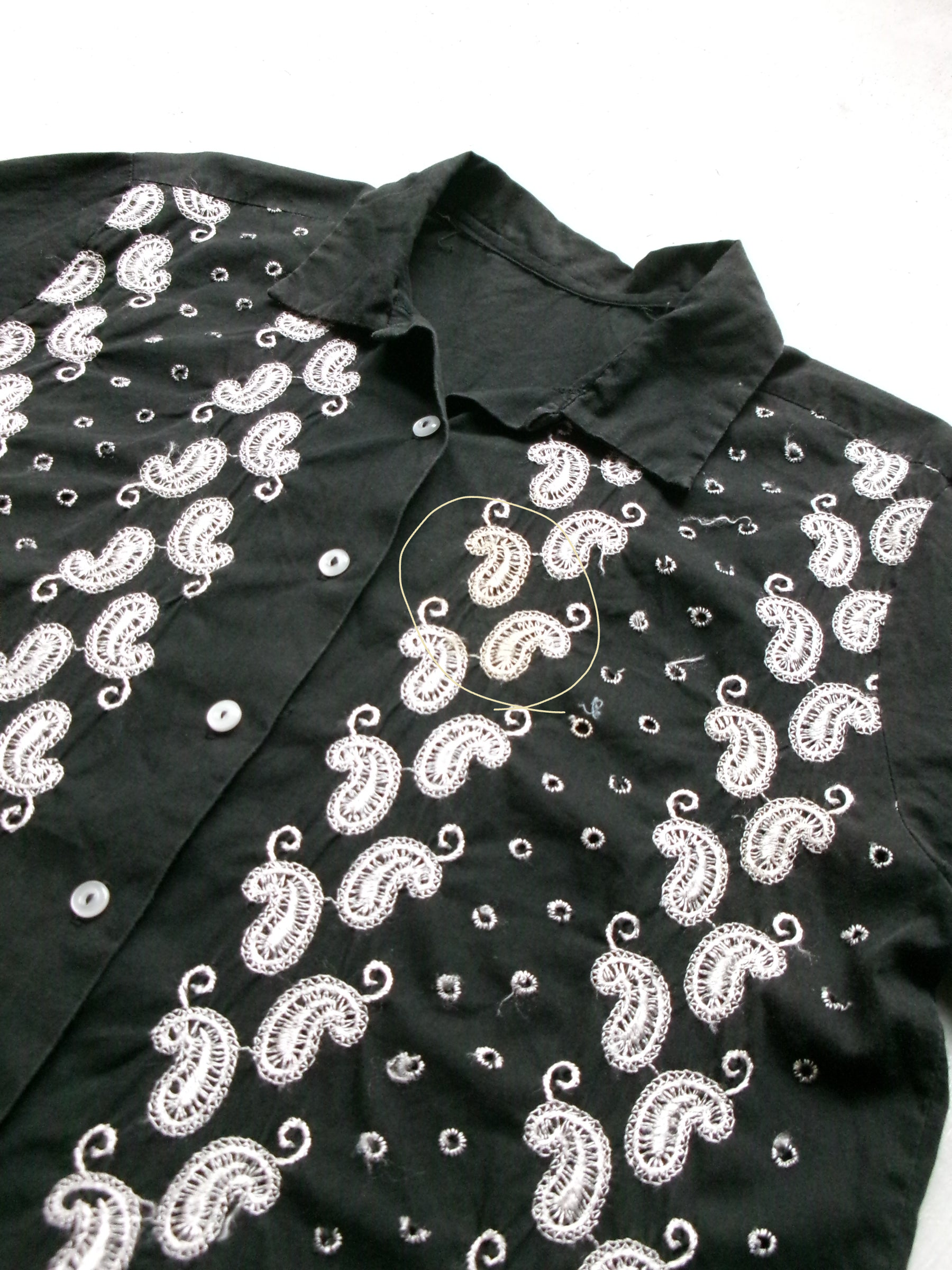 50s embroidery black paisley shirt