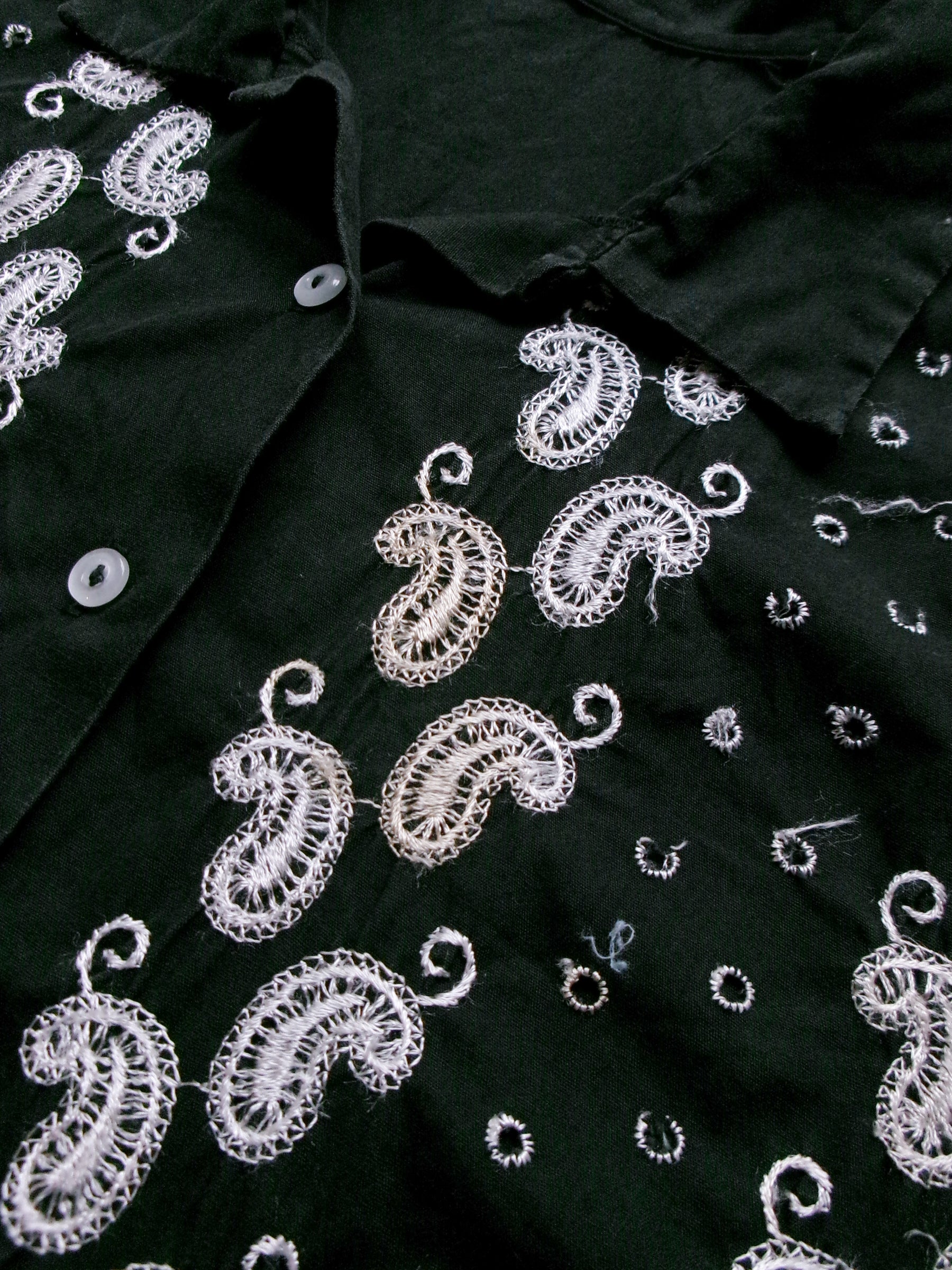 50s embroidery black paisley shirt
