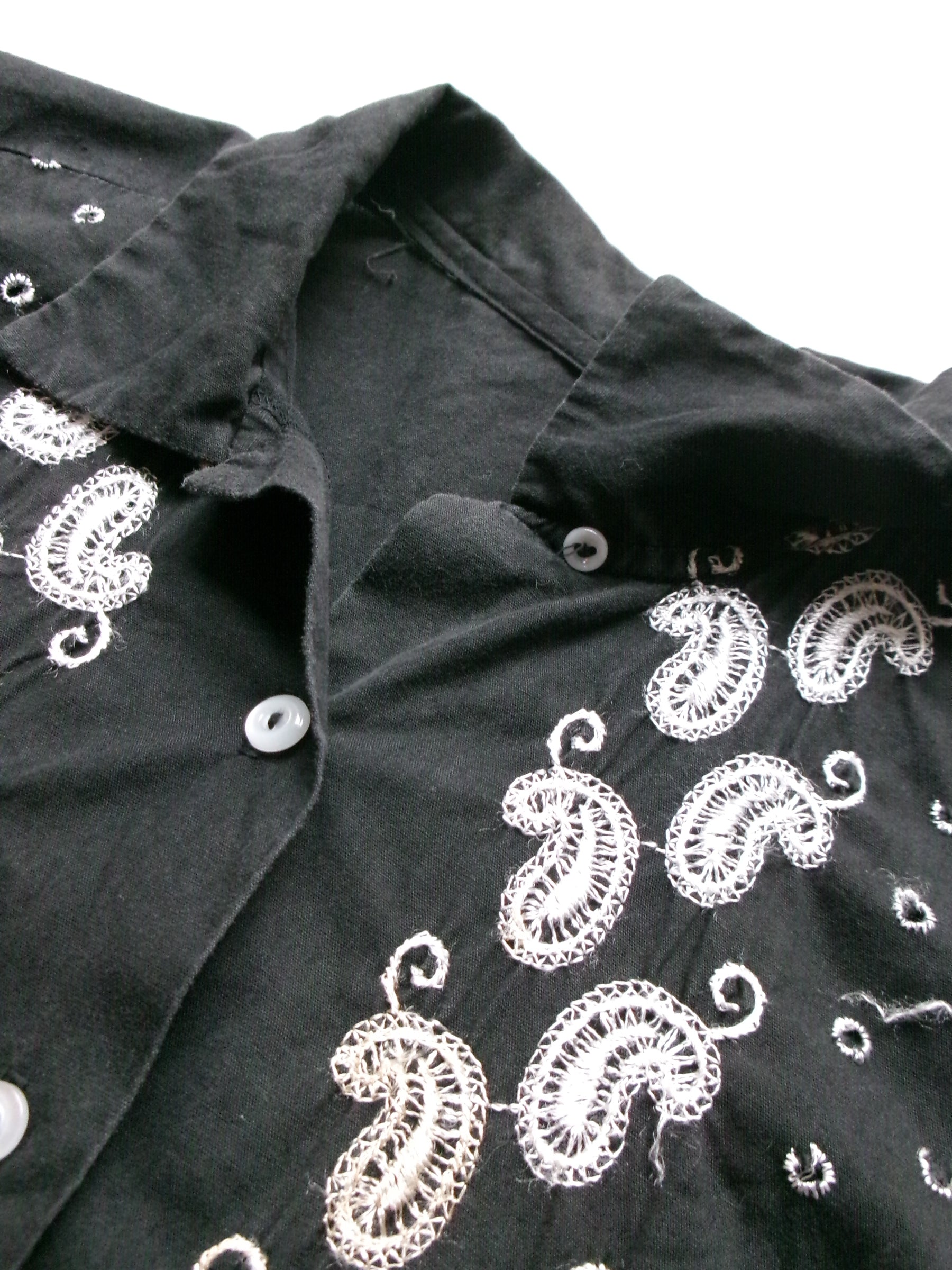 50s embroidery black paisley shirt