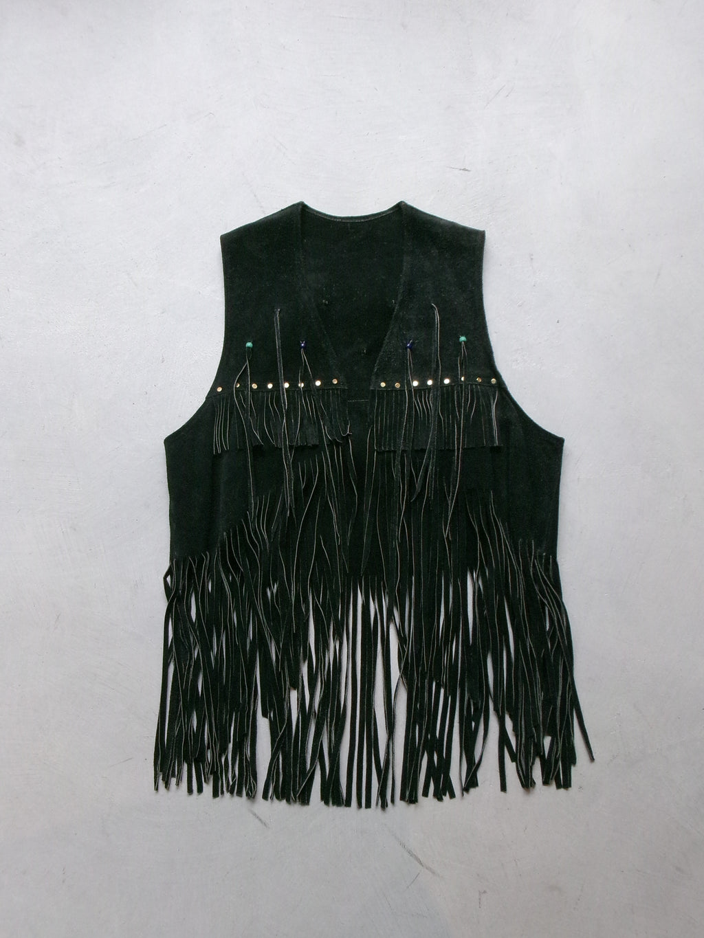 60s hippie beads leather fringe vest