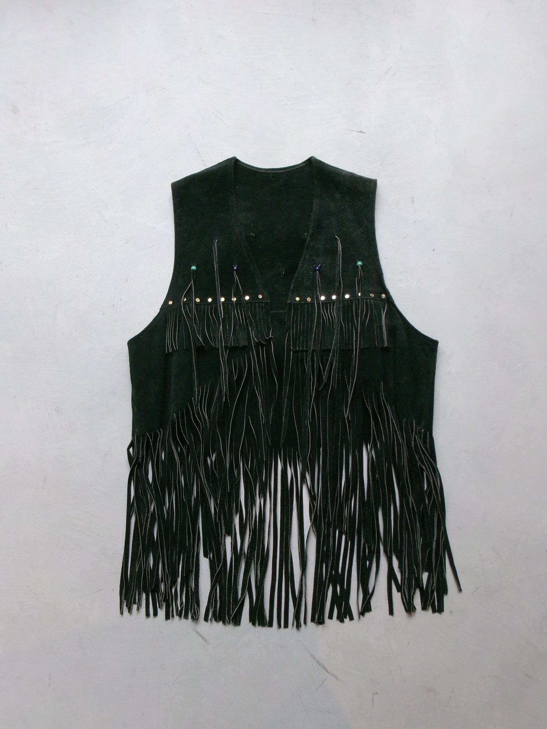 60s hippie beads leather fringe vest