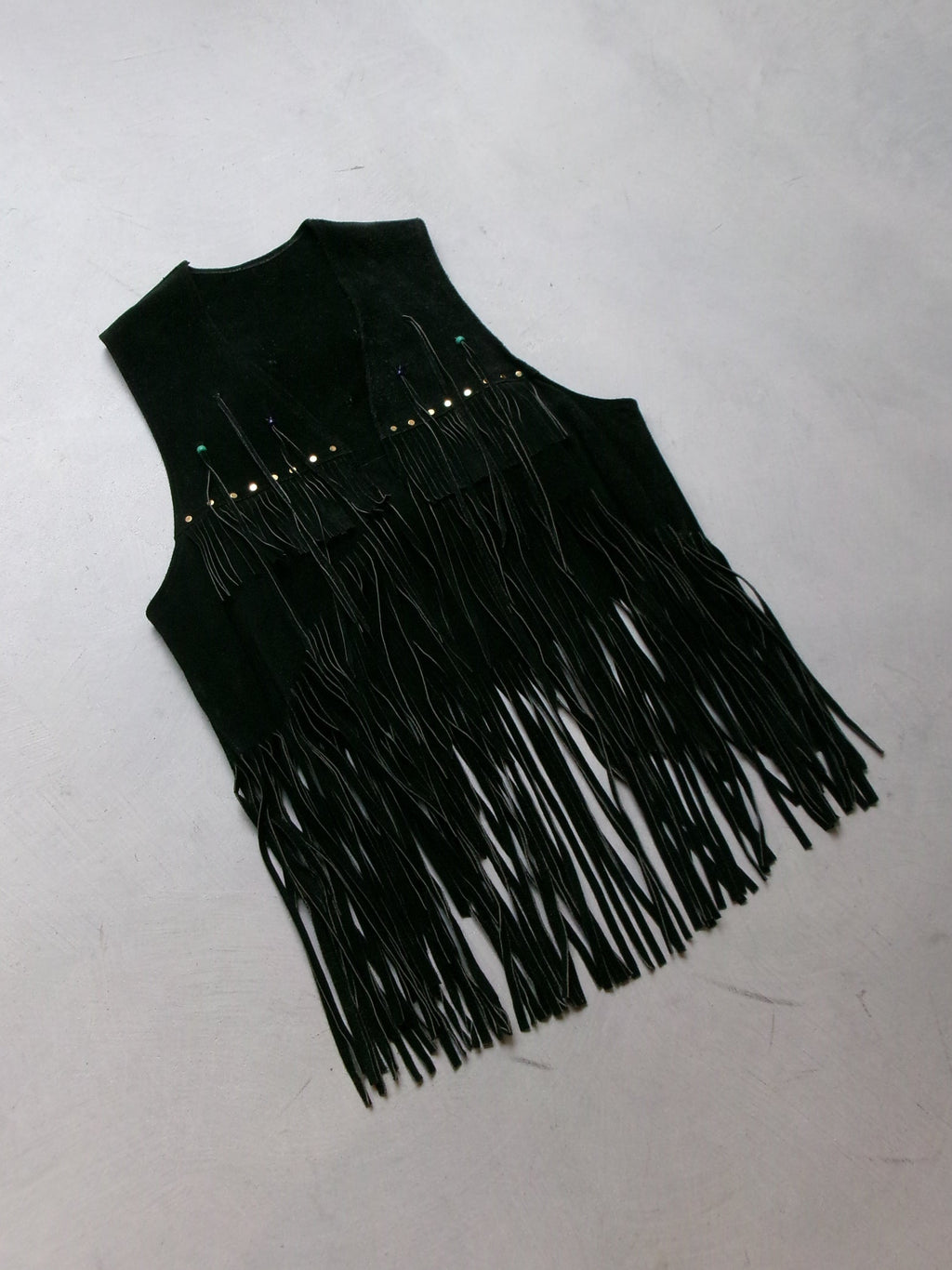 60s hippie beads leather fringe vest