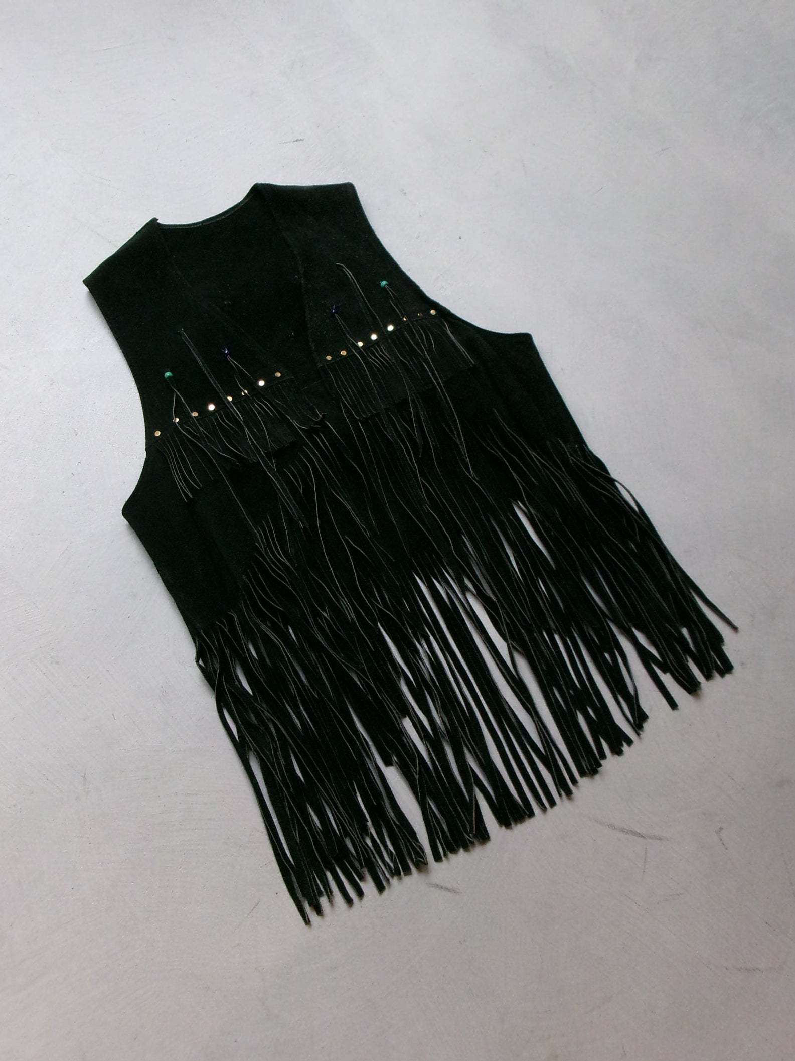 60s hippie beads leather fringe vest