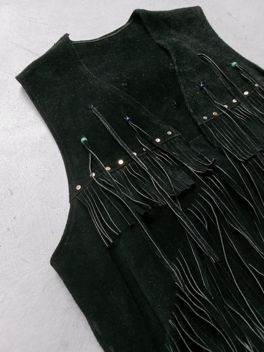 60s hippie beads leather fringe vest