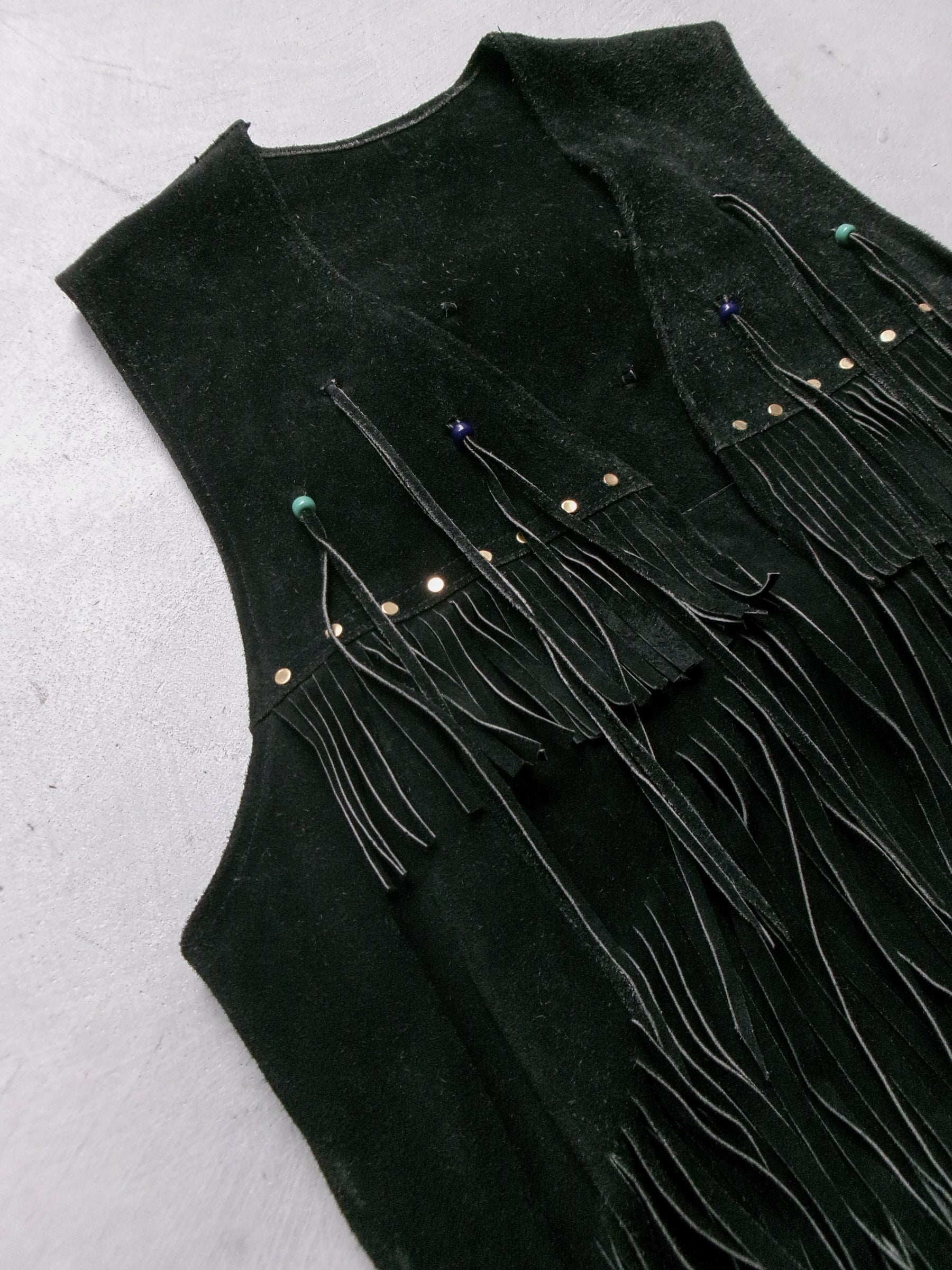 60s hippie beads leather fringe vest