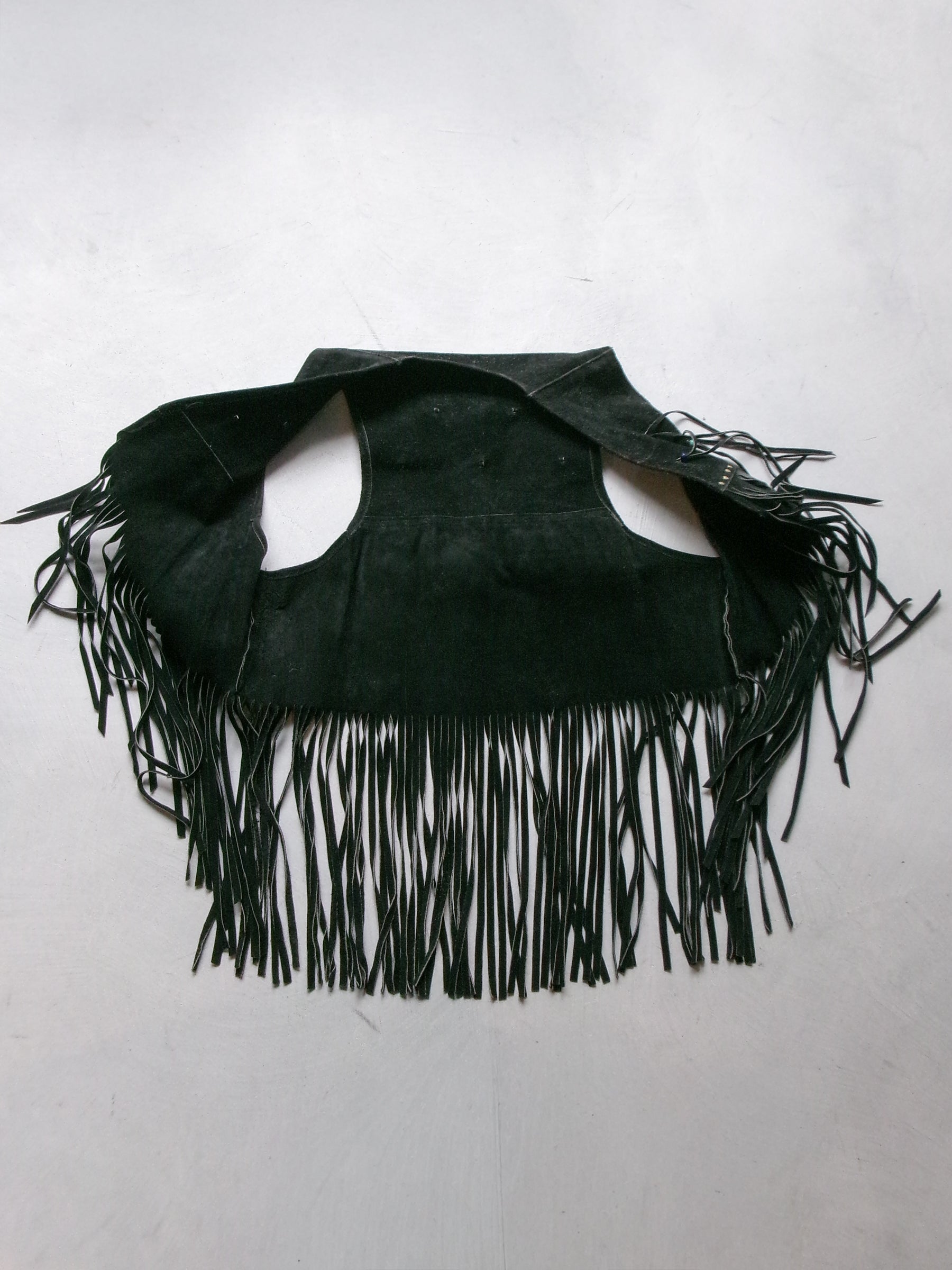 60s hippie beads leather fringe vest