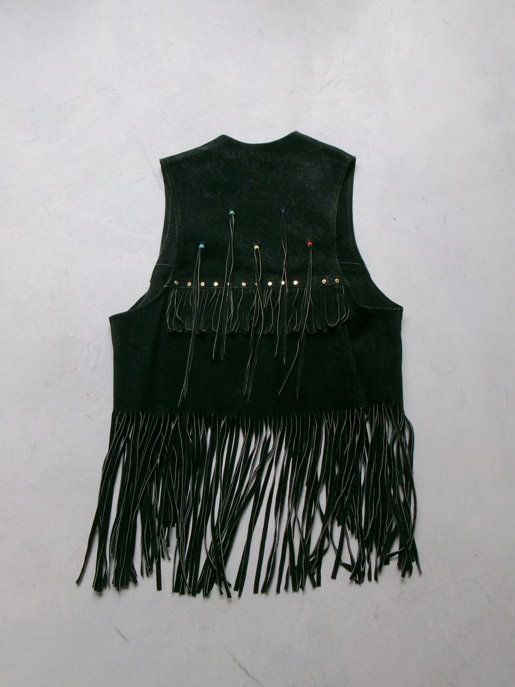 60s hippie beads leather fringe vest