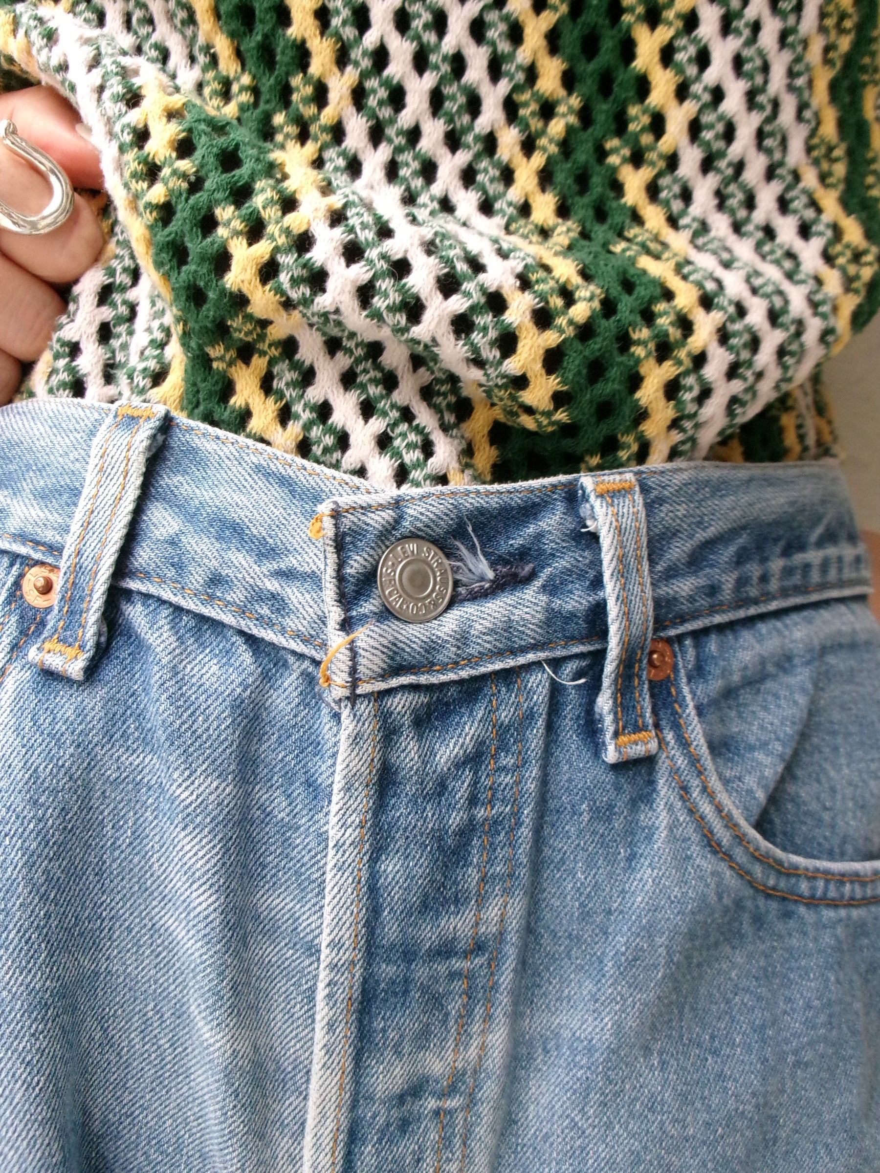 Levis 501 USA cut off embroidery denim