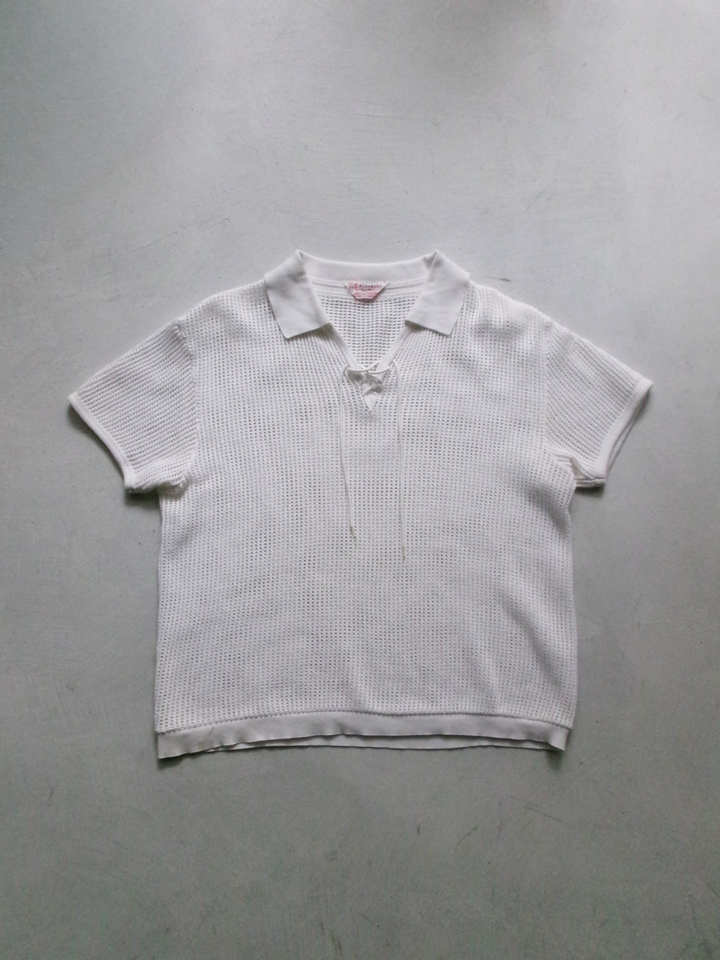 50s Eminence france made cotton lace up mesh polo shirt