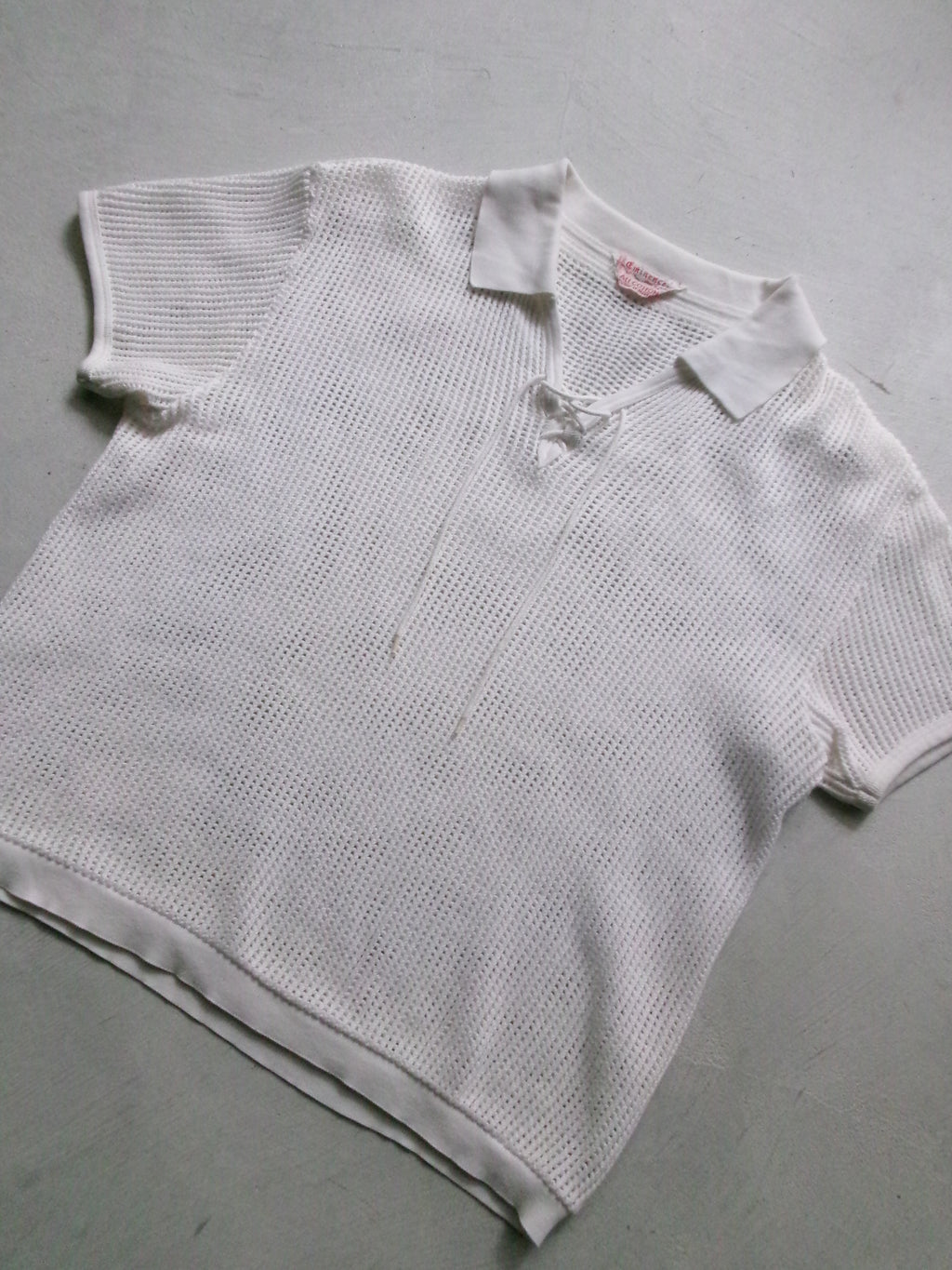 50s Eminence france made cotton lace up mesh polo shirt