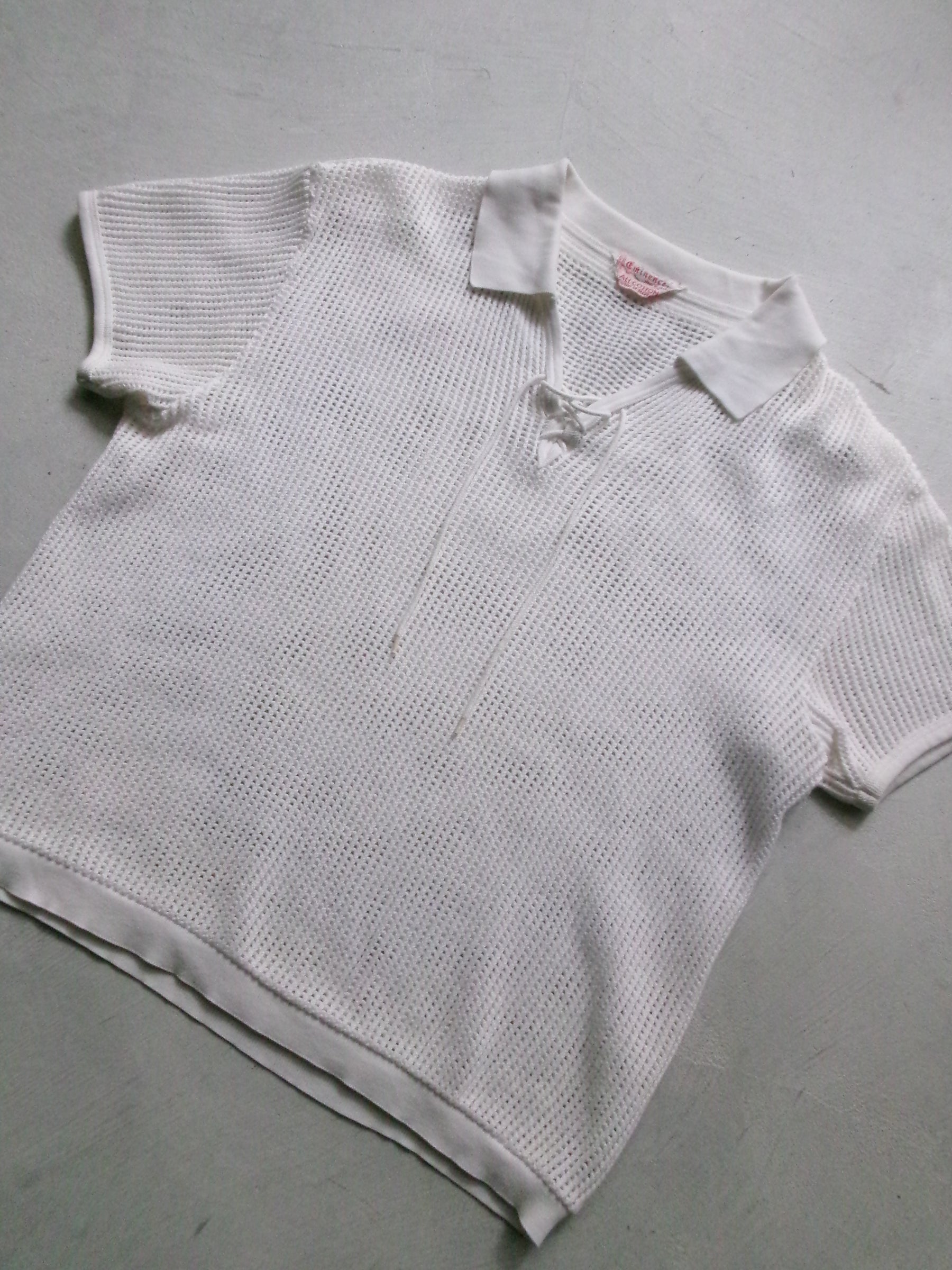 50s Eminence france made cotton lace up mesh polo shirt