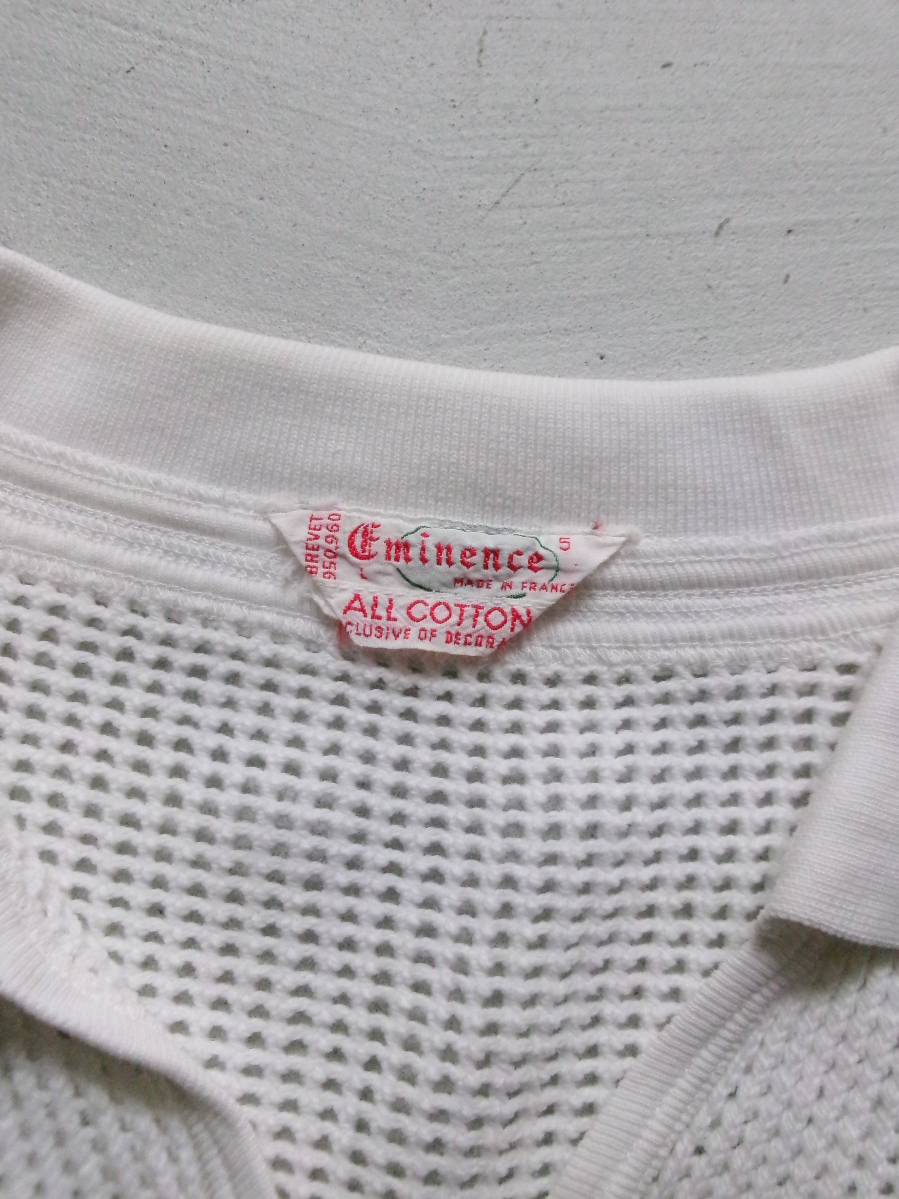 50s Eminence france made cotton lace up mesh polo shirt