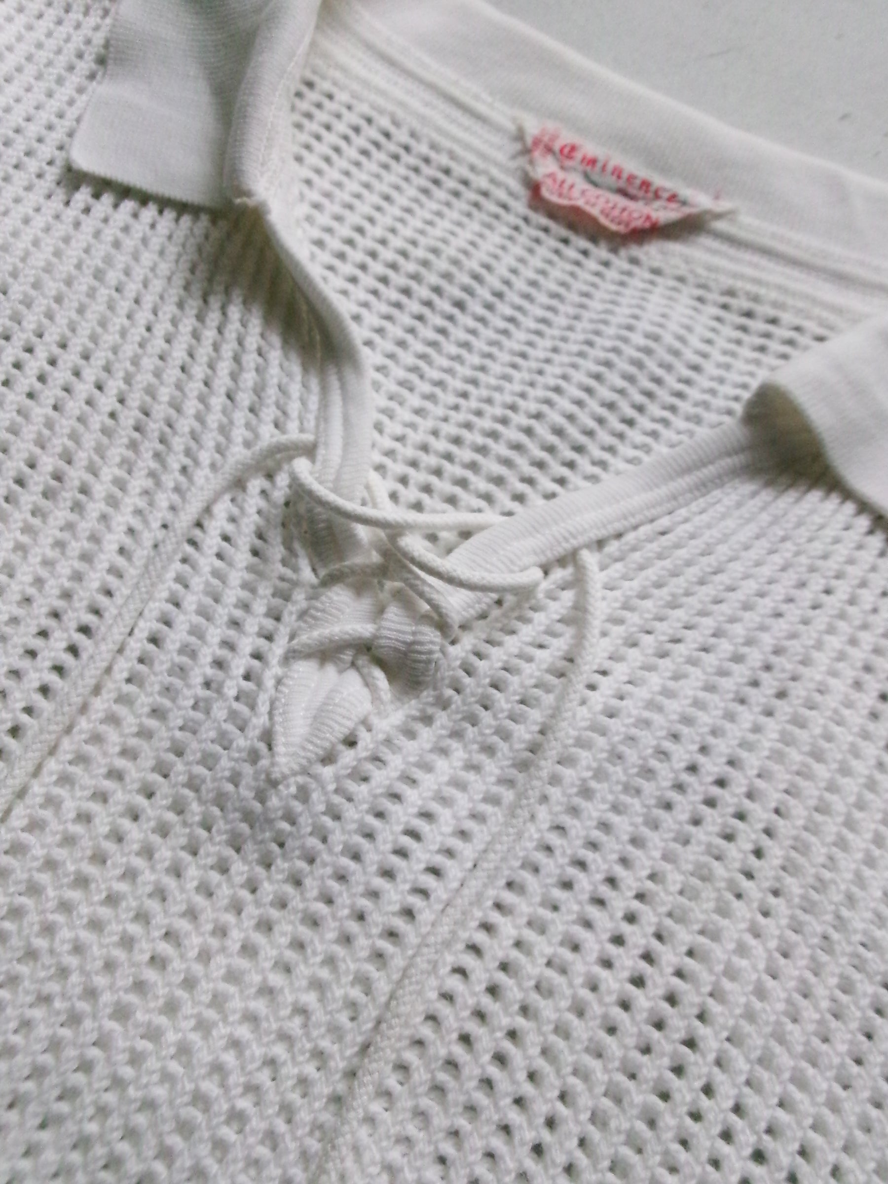 50s Eminence france made cotton lace up mesh polo shirt