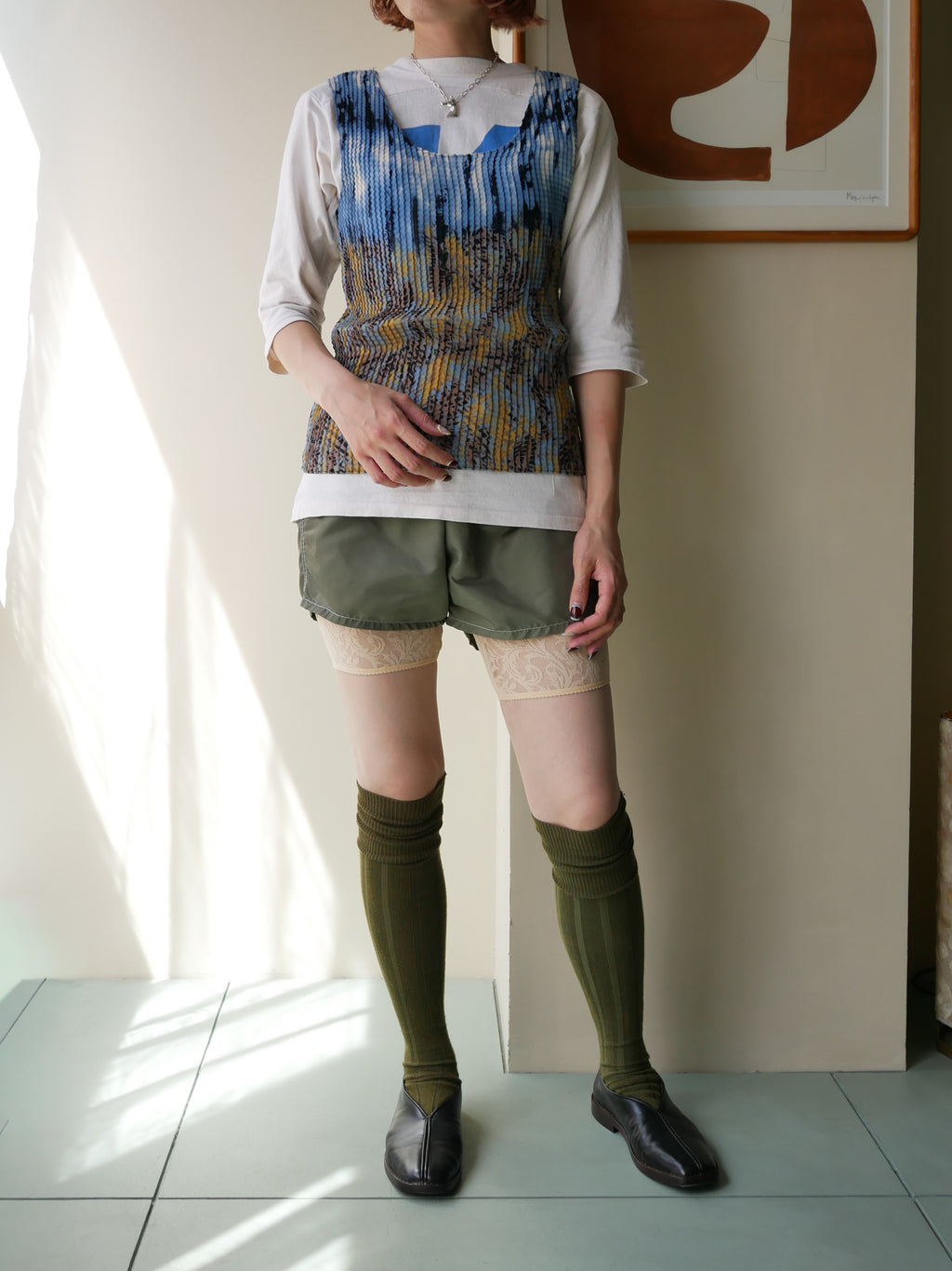 70s khaki nylon shorts