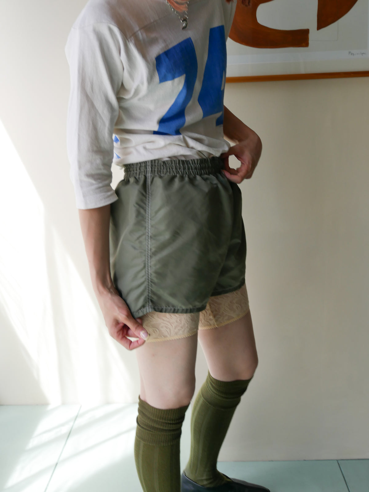 70s khaki nylon shorts