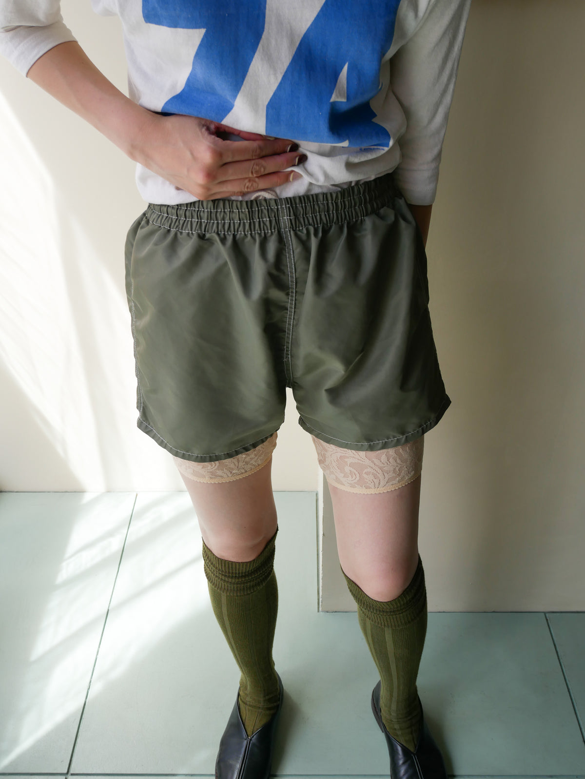 70s khaki nylon shorts