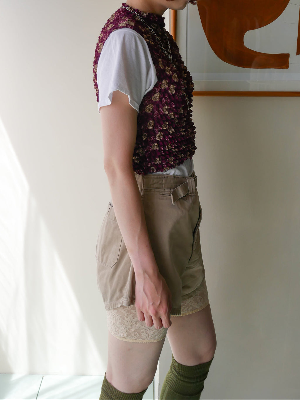 90s IMPRESSIONS designers sleeve less popcorn top