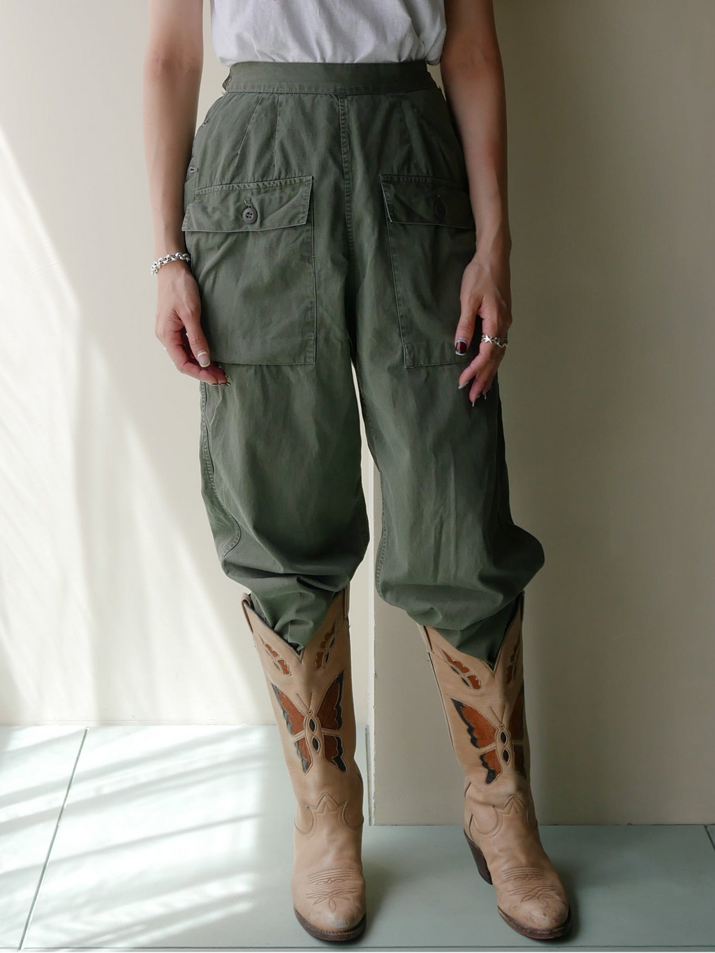 60s women's front pocket military pants