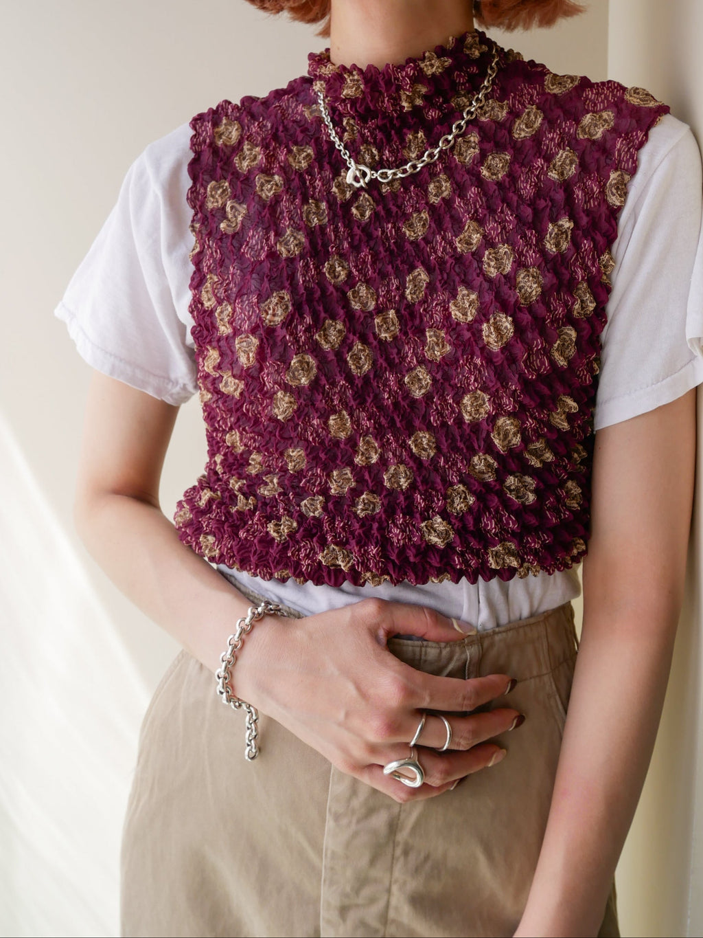 90s IMPRESSIONS designers sleeve less popcorn top