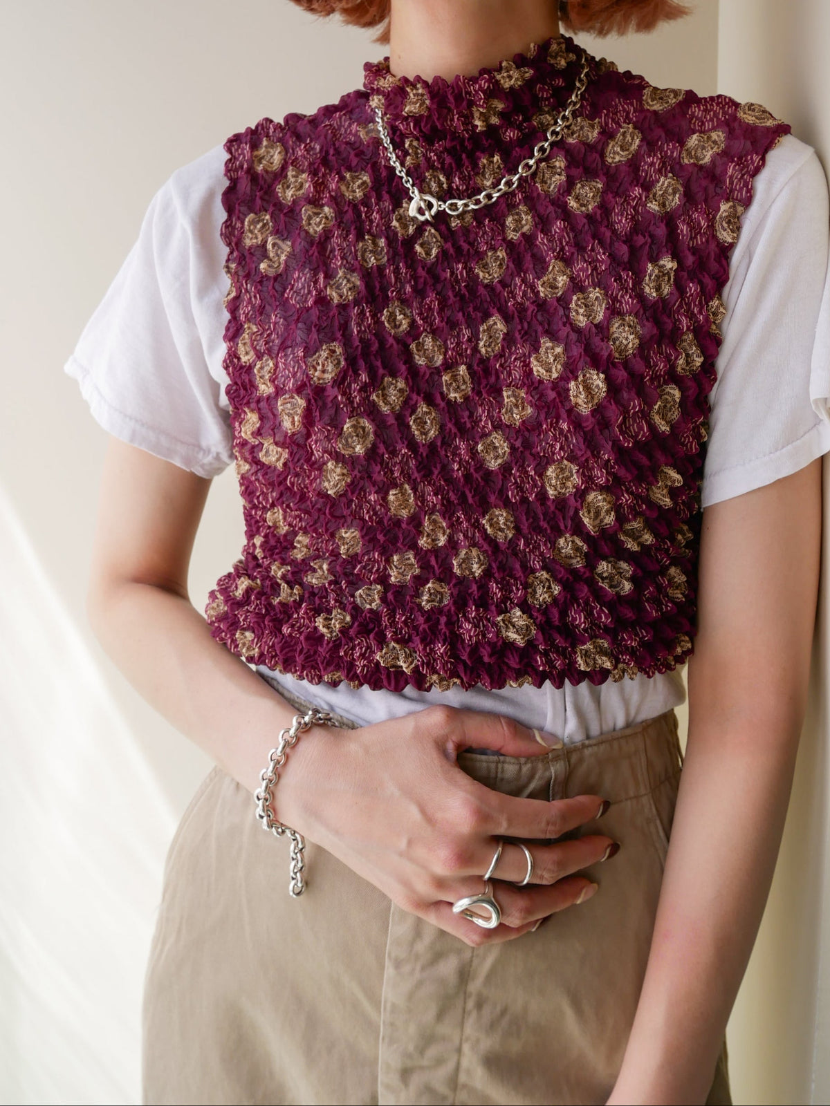 90s IMPRESSIONS designers sleeve less popcorn top